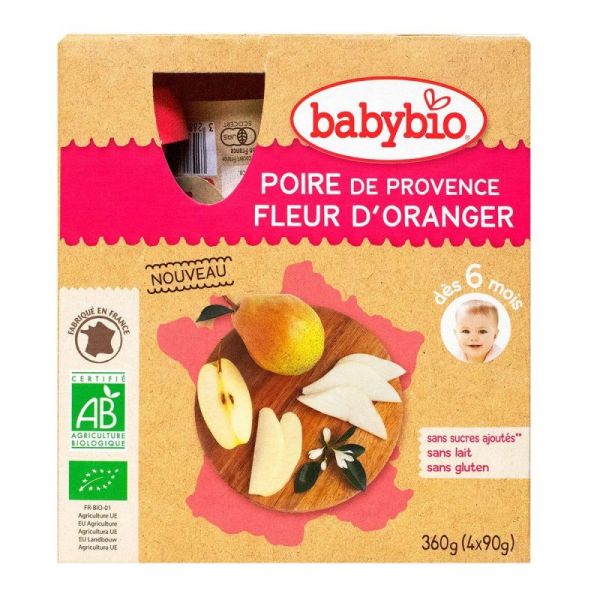 Babybio Gourde fruits poire fleur d'oranger 4x90g