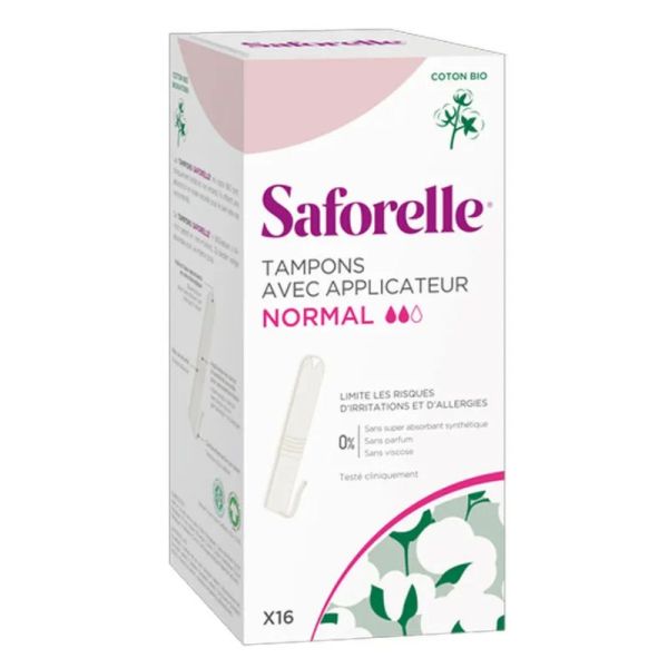 Saforelle tampons avec applicateur Normal coton bio 16 tampons