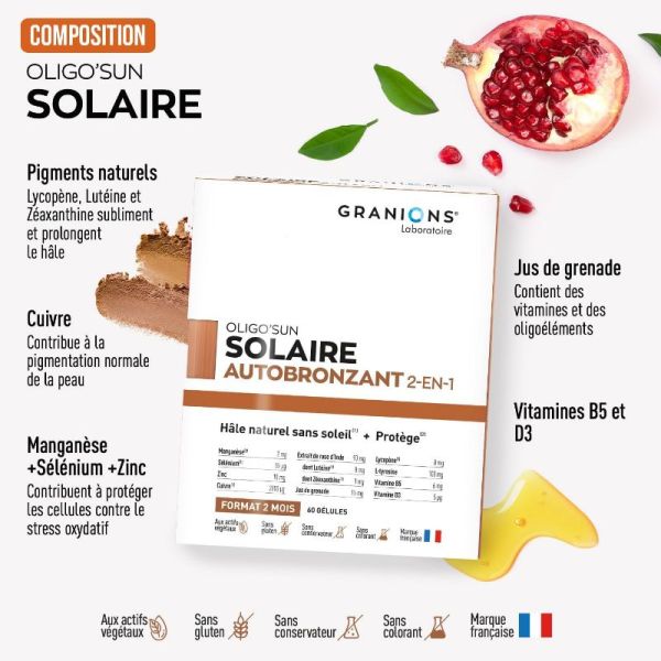 Granions Oligo'Sun autobronzant 2en1 2 mois 60 comprimés