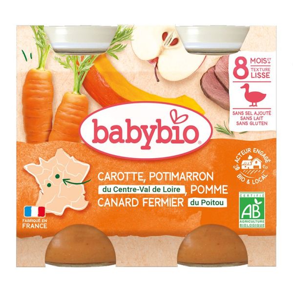 Babybio Petit pot Carotte Potimarron Pomme Canard fermier du Poitou 2 x 200 g