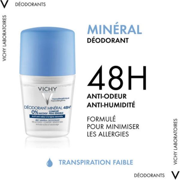 Vichy déodorant minéral 48h roll-on lot de 2 x 50ml