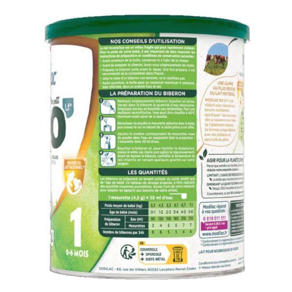 Modilac Bio lait naissance ou en relais 1 0 à 6 mois 800g