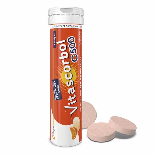 Vitascorbol vitamine C 500mg goût orange 24 comprimés a croquer