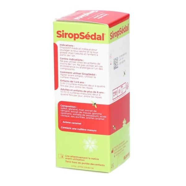Siropsedal sirop toux sèche/grasse sans sucre 125ml