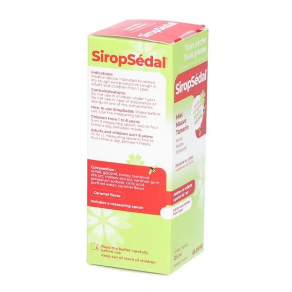 Siropsedal sirop toux sèche/grasse sans sucre 125ml