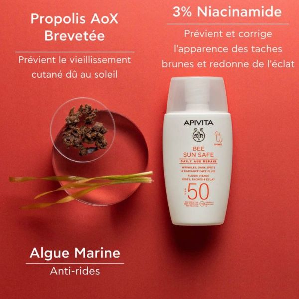 Apivita Bee Sun Safe Daily Age Repair fluide visage rides taches éclat SPF50 50m