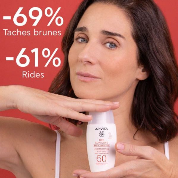 Apivita Bee Sun Safe Daily Age Repair fluide visage rides taches éclat SPF50 50m