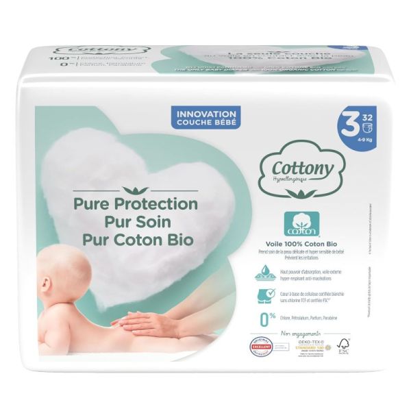 Cottony coton bio taille 3 (4-9kg) 32 couches