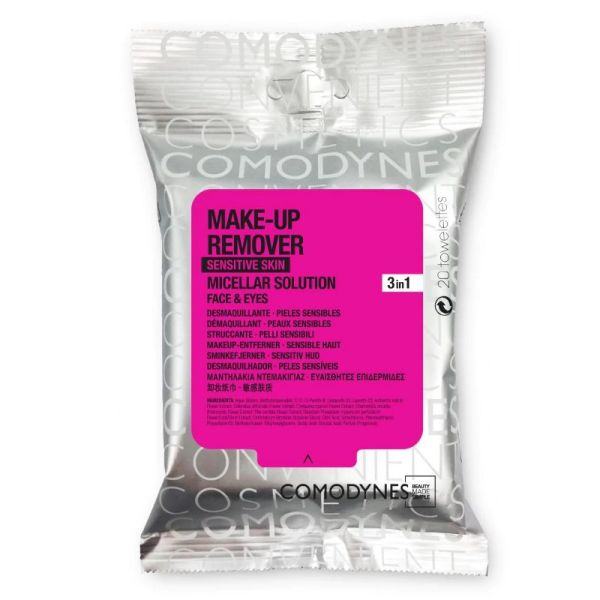 Comodynes lingettes démaquillantes hypoallergéniques peaux sensibles 20 lingettes