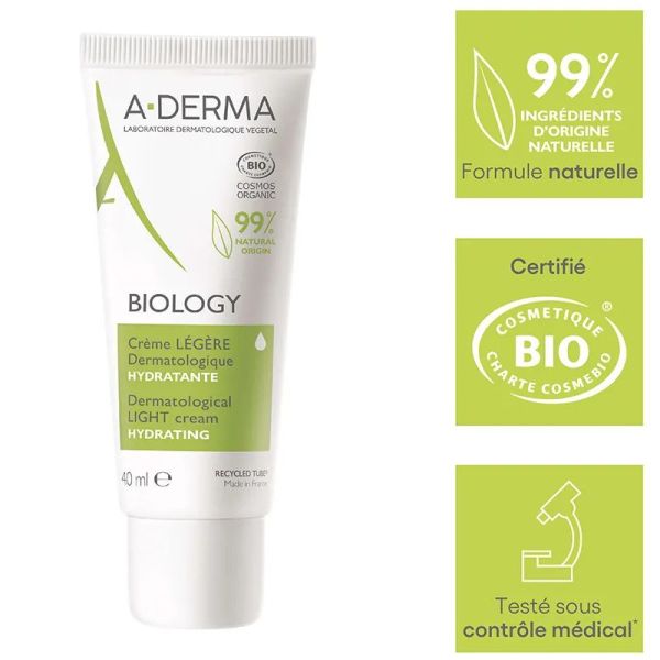 A-Derma Biology crème légère dermatologique hydratante bio 40ml