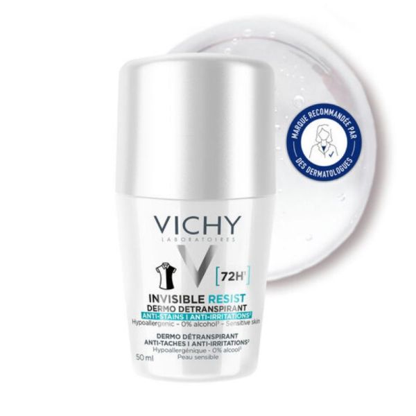 Vichy déodorant invisible resist dermo détranspirant 72h roll-on lot de 2 x 50 ml