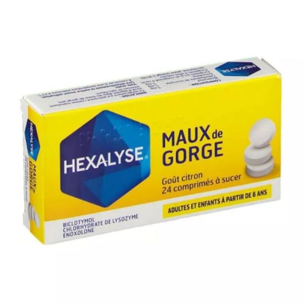 Hexalyse mal de gorge goût citron 24 comprimés