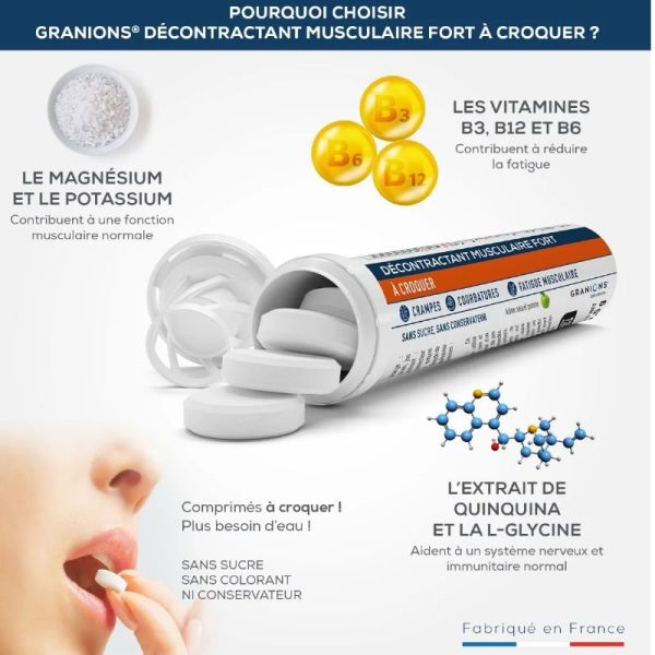 Granions décontractant musculaire fort 30 comprimés à croquer