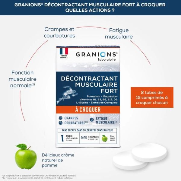 Granions décontractant musculaire fort 30 comprimés à croquer