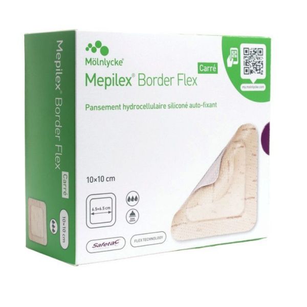 Mepilex Border Flex Carré pansement hydrocellulaire10X10 Cm 16 pansements