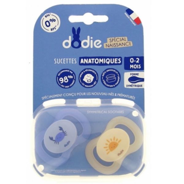 Dodie sucette anatomique Duo 0-2 mois Newborn Crabe/Soleil N2