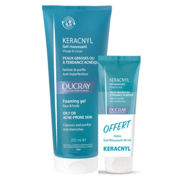 Ducray Keracnyl kit gel lavant peau grasse 200ml + gel 40 ml