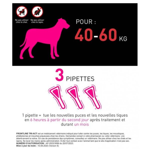 Frontline Tri-act Spot-on chien de 40-60 kg 3 Pipettes