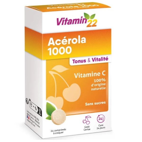 Vitamin'22 Acérola 1000 Vitamine C naturelle 24 comprimés à croquer