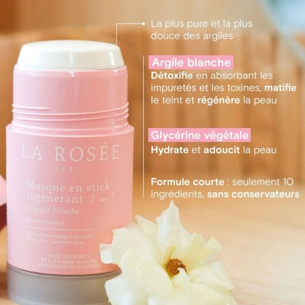 La Rosée masque en stick régénérant 3en1 argile blanche 75ml
