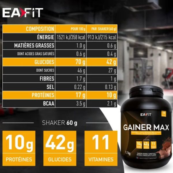 Eafit Gainer Max construction musculaire double chocolat 1,1kg