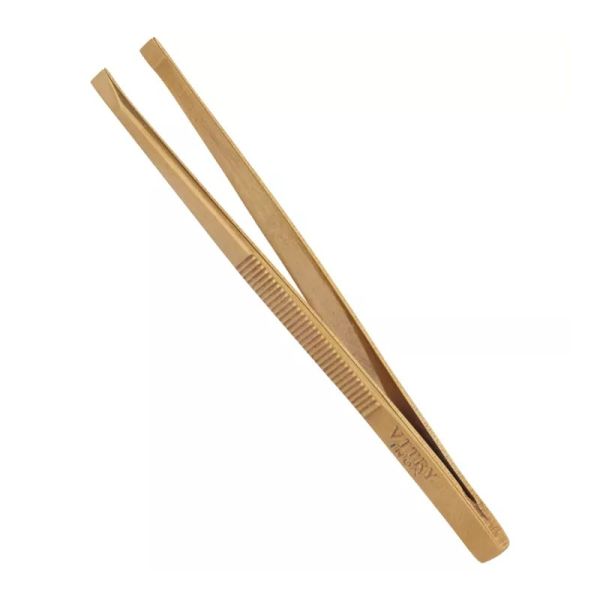 Vitry pince à épiler mors droits inox doré 8cm