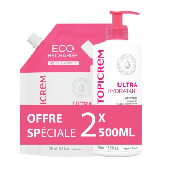 Topicrem Ultra hydratant Lait Corporel 500 ml + Recharge 500 ml