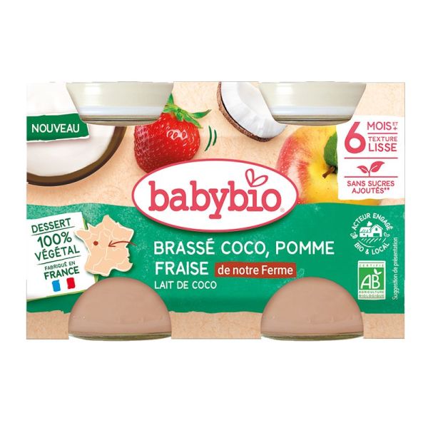Babybio Desserts végétaux bébé Coco Pomme Fraise 2X130 g