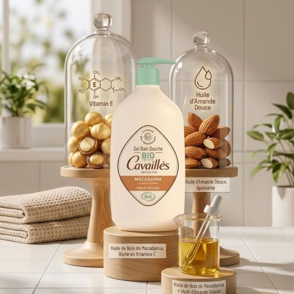 Cavaillès gel bain douche macadamia bio peaux sèches bio 1 litre
