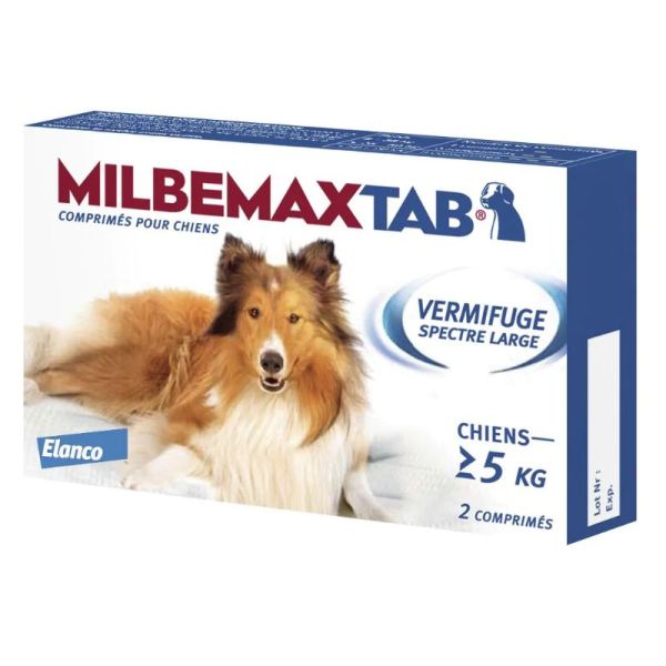 Elanco Milbemax vermifuge spectre large chiens de + 5 kg 2 comprimés