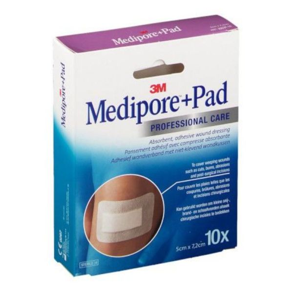 3M Santé Medipore+Pad 10 pansements et compresses absorbantes 5cm x 7,2cm