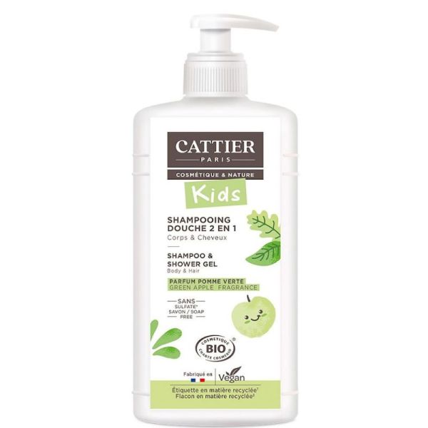 Cattier Kids shampoing douche 2en1 Parfum Pomme Verte Bio 500 ml