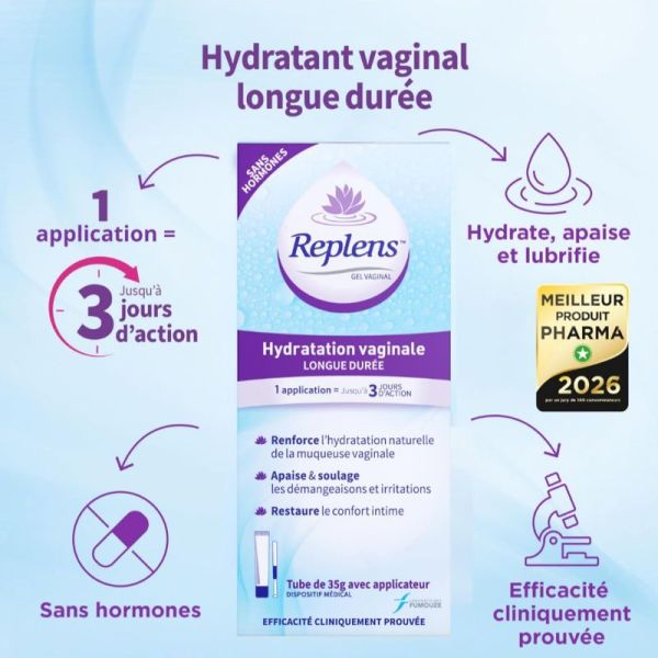 Replens gel vaginale sans parfum ni hormones 35g avec applicateur