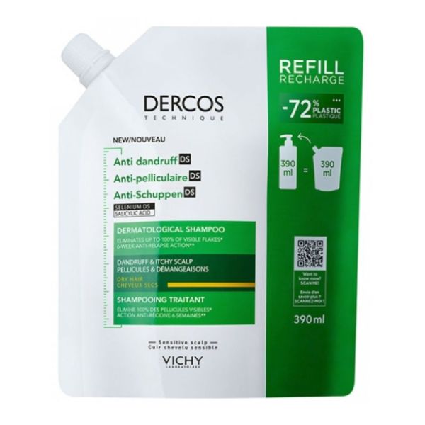 Vichy Dercos shampoing traitant anti-pelliculaire DS cheveux secs 390 ml