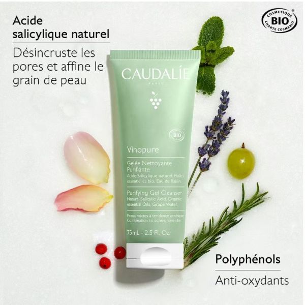 Caudalie Vinopure gelée nettoyante purifiante Bio 75ml