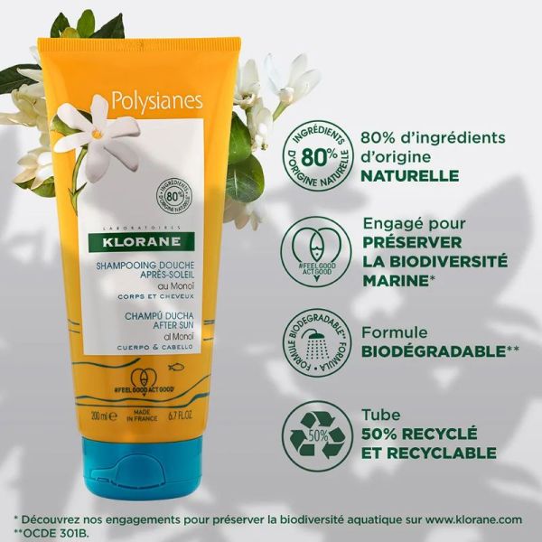 Klorane Shampoing douche crème après-soleil au Monoï 200ml
