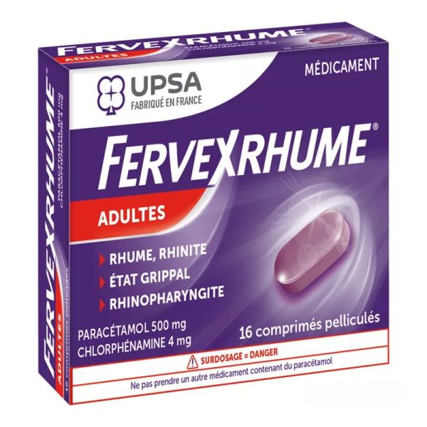 UPSA Fervex Rhume Adultes Rhinopharyngite 16 comprimés