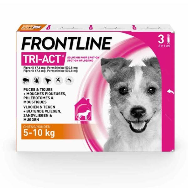 Frontline Tri-act Spot-on chien de 5-10kg 3 pipettes de 1ml