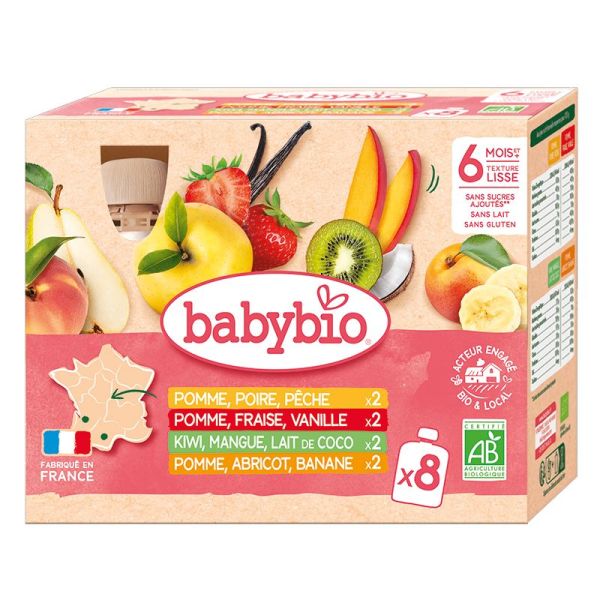 Babybio Multiparfums 6 Mois et + Bio 8 Gourdes de  4 X 90 g