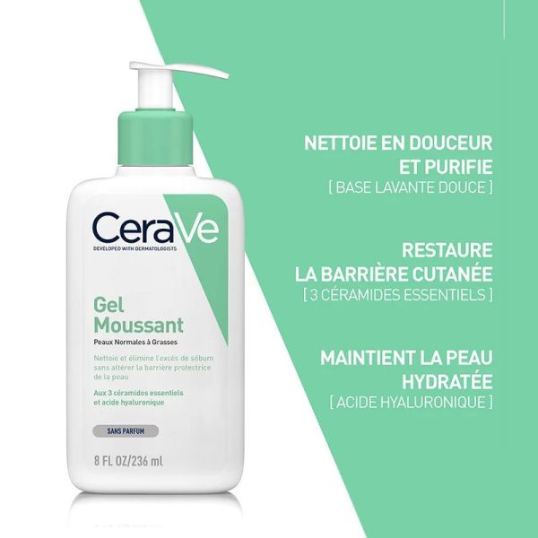 CeraVe gel moussant peaux normales a grasses 88ml