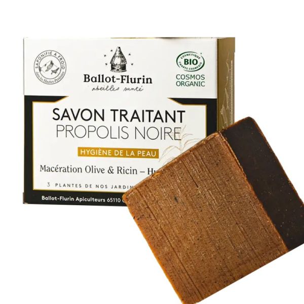 Ballot-Flurin savon traitant propolis noire Bio peaux à problèmes 100g