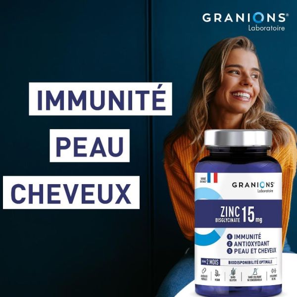 Granions Zinc Bisglycinate 15mg peau et cheveux 60 gélules