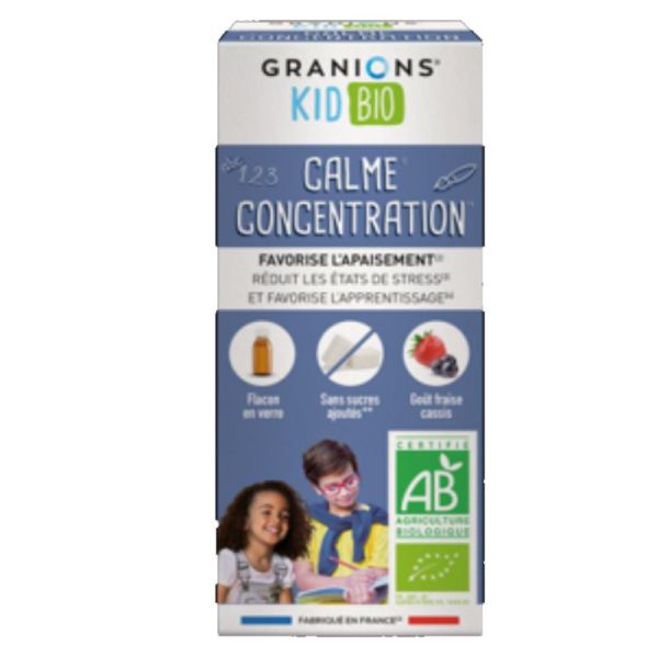 Granions Kid Bio Calme Concentration Solution Buvable aux Plantes Goût Fraise Cassis 125 ml