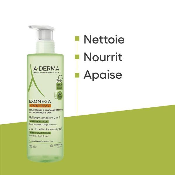 A-derma Exomega Control gel lavant émollient 2 en 1 anti grattage 200ml
