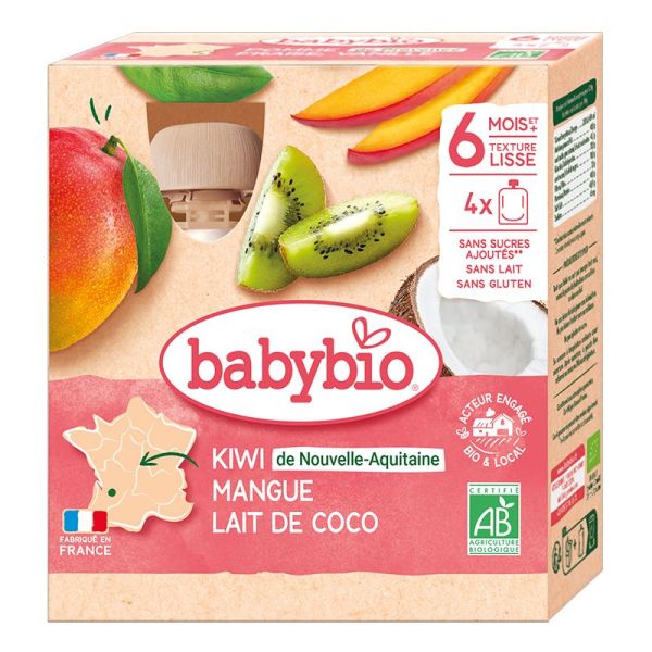 Babybio gourdes Kiwi Mangue Lait de Coco de  4 X 90 g