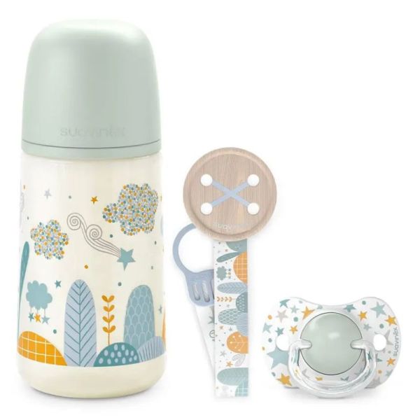 Suavinex Coffret biberon + sucette + attache-sucette Dreams 0-6 mois Bleu
