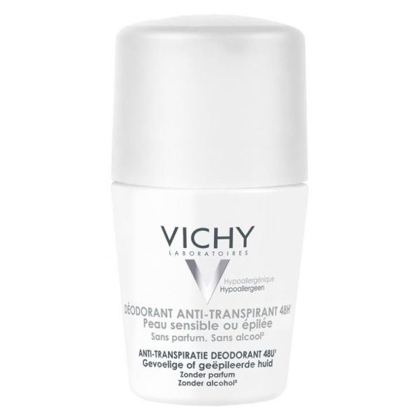 Vichy déodorant anti-transpirant 48h peaux sensibles ou épilées roll-on 50 ml
