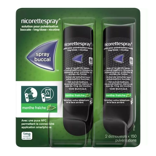 Nicorette spray 1mg/dose solution buccale fraicheur fruits rouges 2flacons 13,2ml