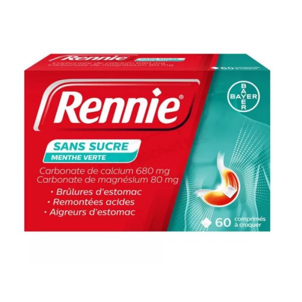 Rennie sans sucre menthe verte 60 comprimés à croquer