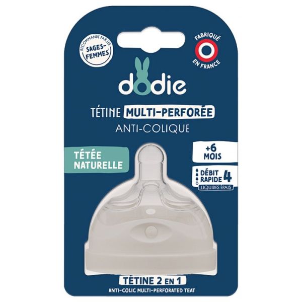 Dodie tétine multi-perforée anti-colique débit rapide liquides épais 6 mois et +